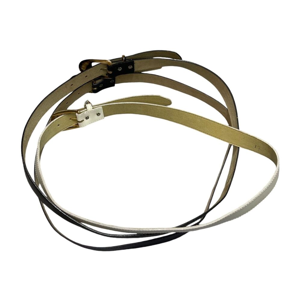 Women's Black White Leather Gold Tone Buckle Fashion Waist Belt Size 16 Lot of 3 - Picture 6 of 7